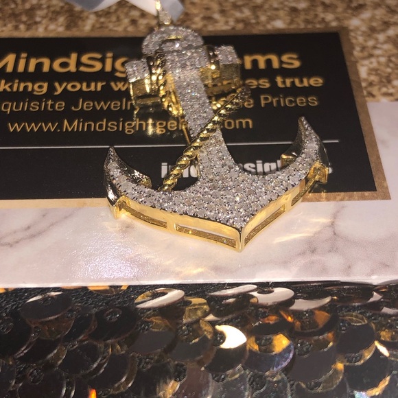 10k gold vermeil anchor real diamond pendant, not CZ not Moissanite, huge sale - Picture 7 of 7